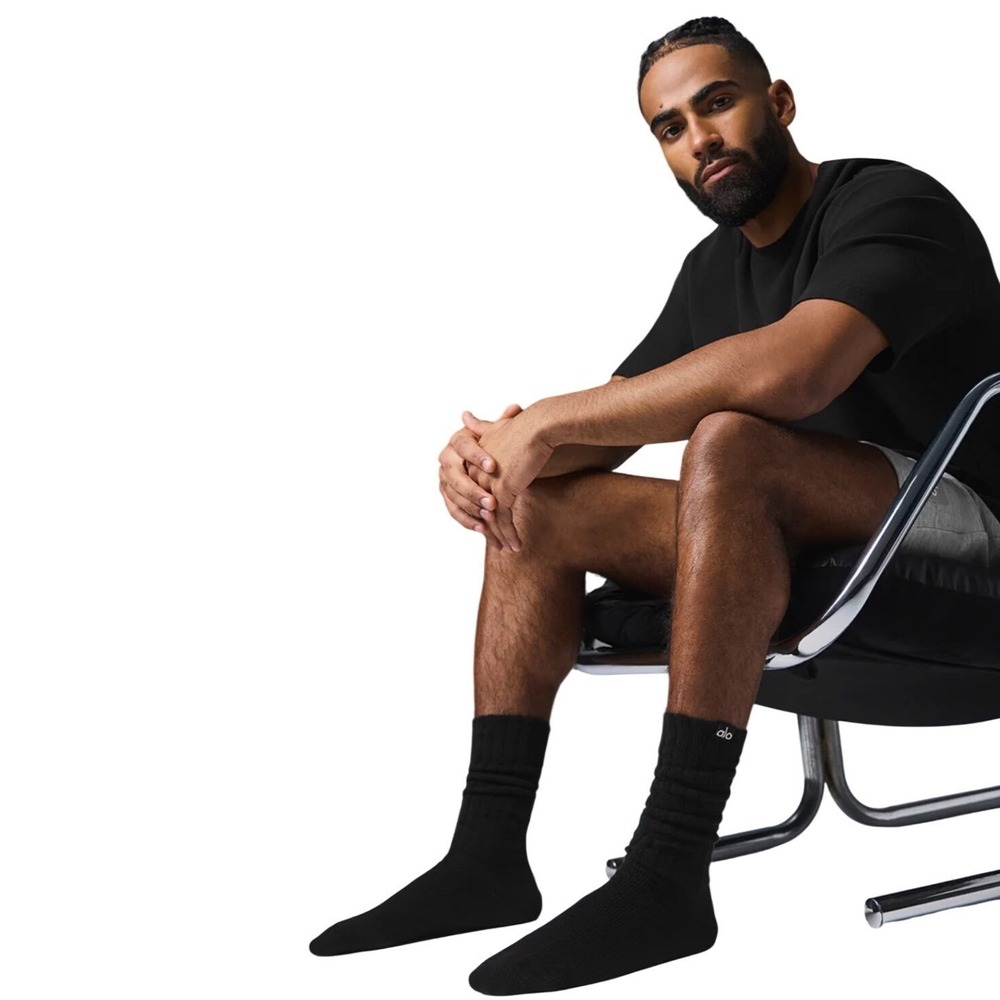 Alo‎ Yoga Unisex Scrunch Socks Black Ribbed Slouchy Crew Athletic A0690U Size M